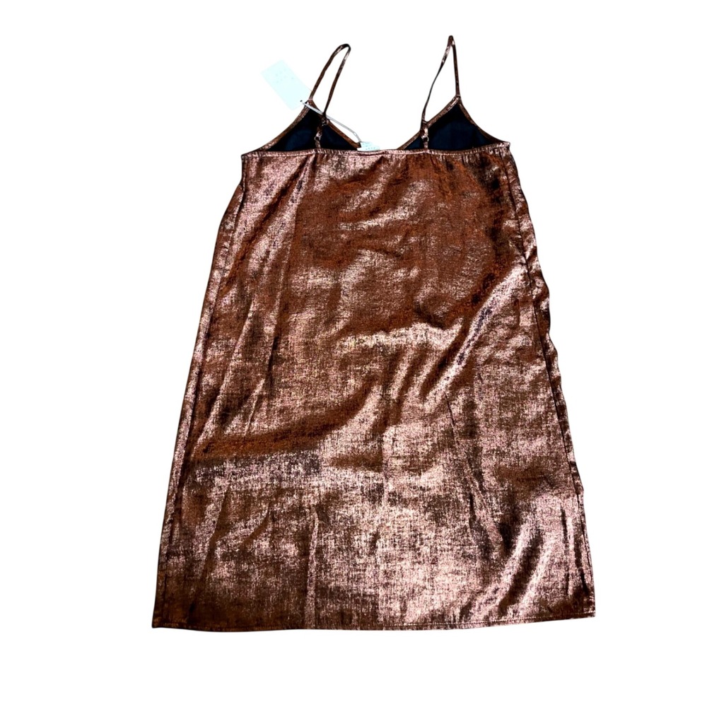 A New Day Women Copper Metallic Slip Dress V-Neck Mini Spaghetti Strap S NEW - Picture 7 of 10